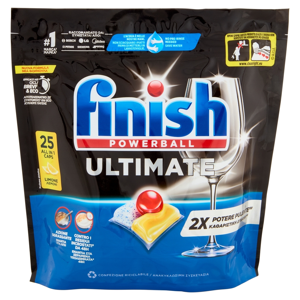Finish Ultimate All In One Lemon pastiglie lavastoviglie 25 lavaggi 322,5 g